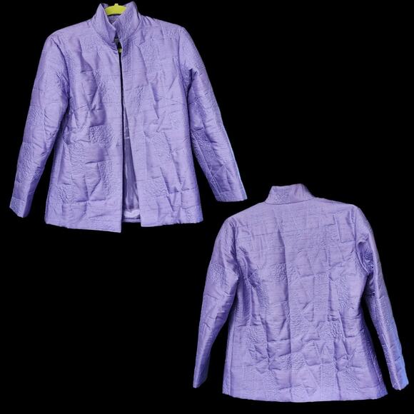 Design Exchange Quilted Lavender Amethyst 100% Silk Jacket Blazer Coat Small - Picture 1 of 7
